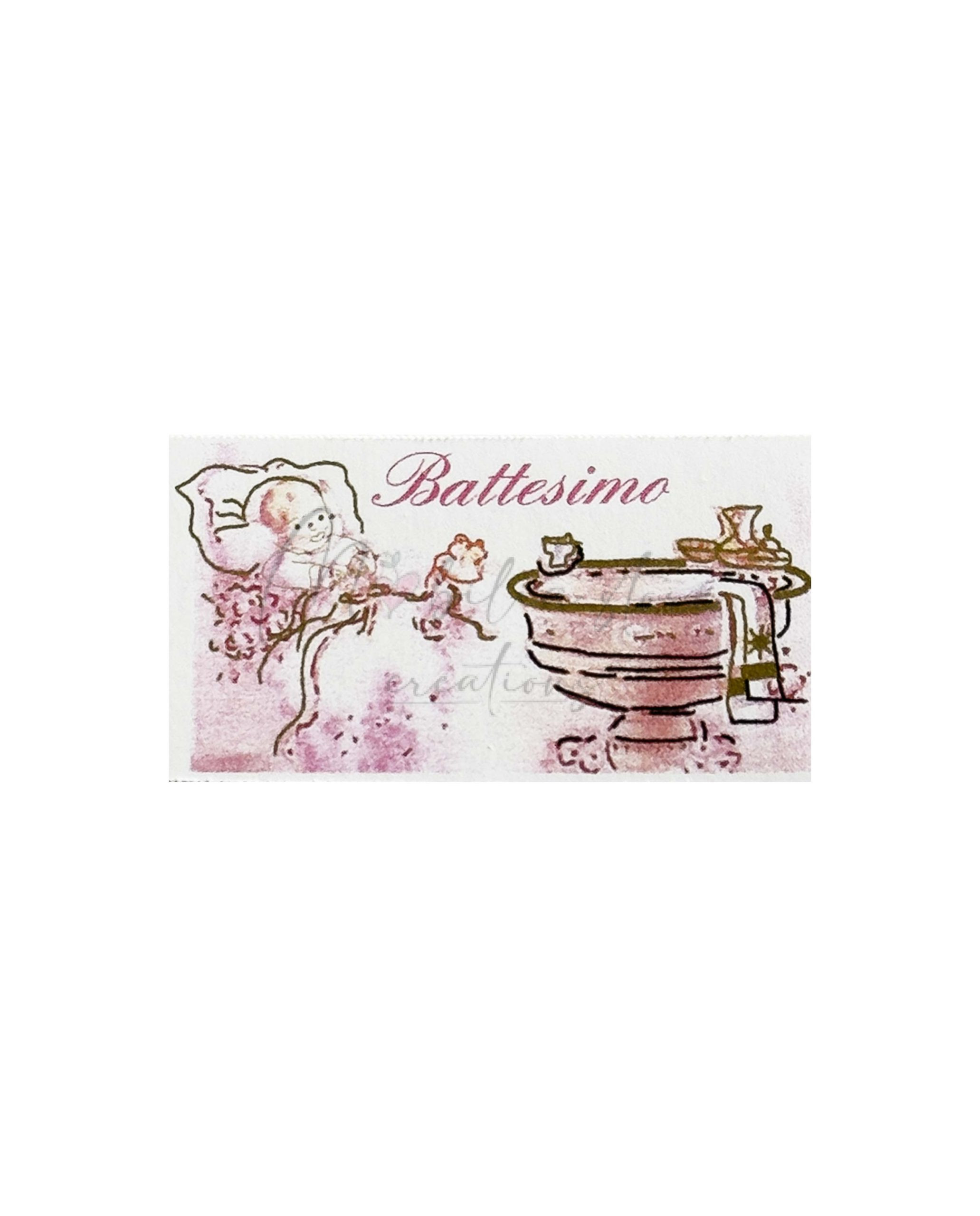 Set di 10 biglietti cerimonia bimba con fonte battesimale
