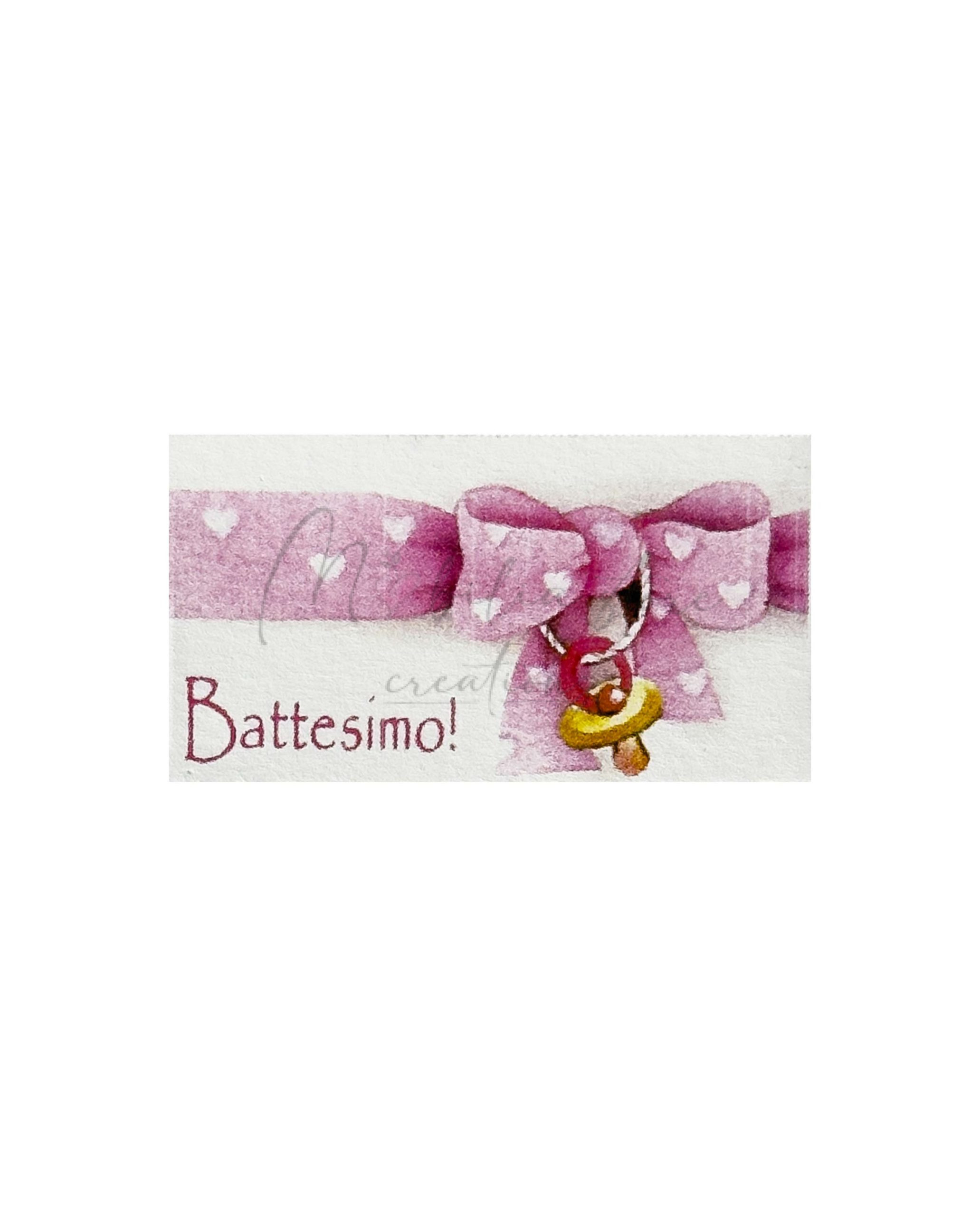 Set di 10 biglietti cerimonia battesimo con fiocco rosa