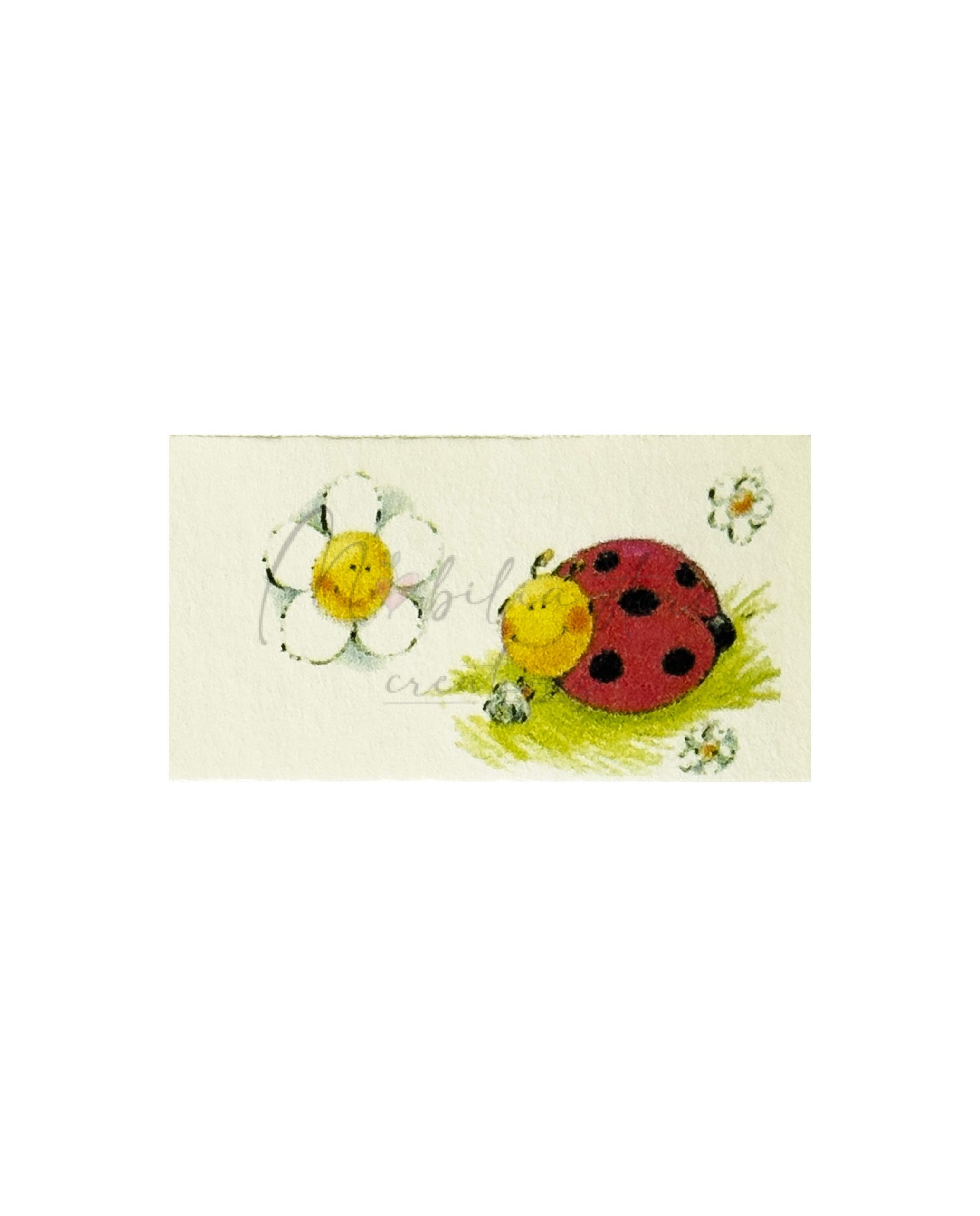 Set di 10 biglietti cerimonia bianchi con coccinella e fiore