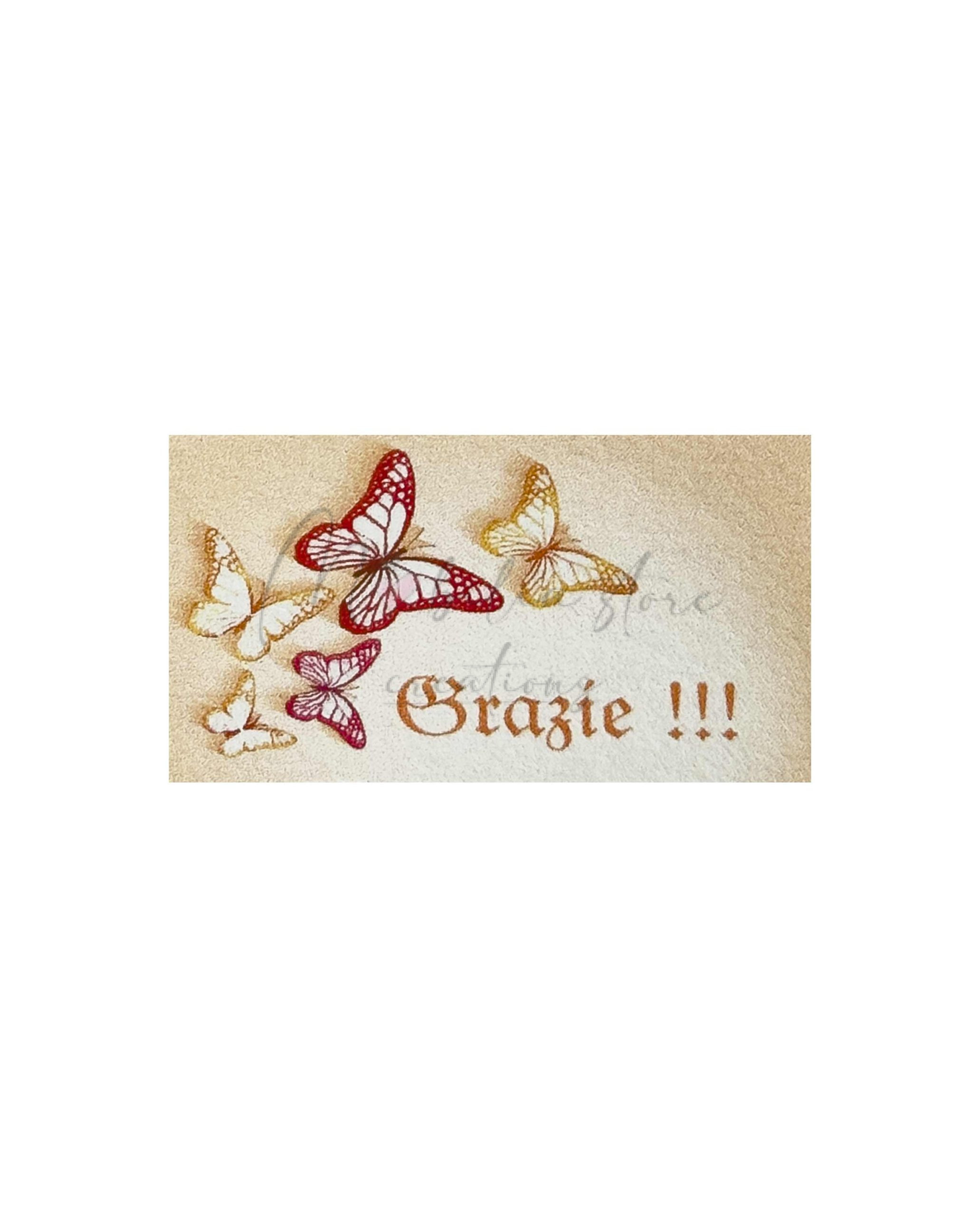 Set di 10 biglietti cerimonia tema farfalle con scritta Grazie