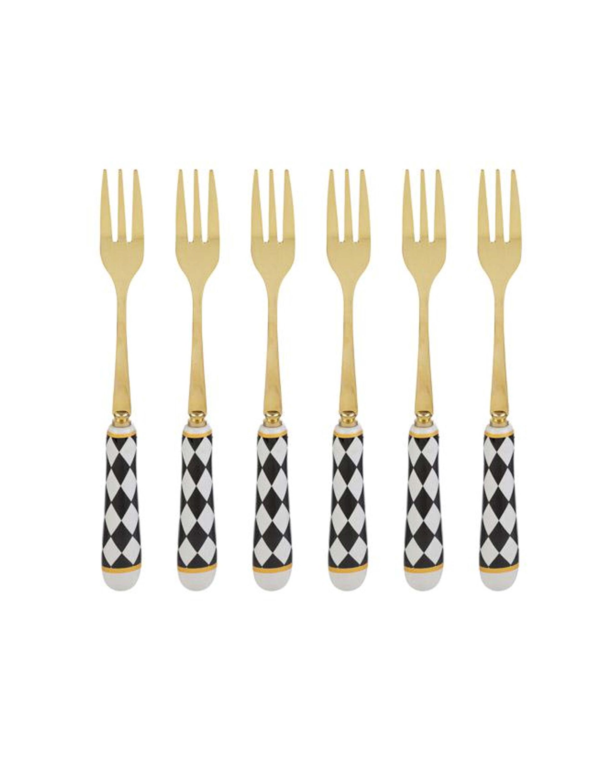 Bomboniera Set di 6 forchettine con manico decoro scacchi - immagine 2